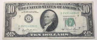 1981 $10 Ten Dollar Bill Federal Reserve Note Chicago Il Vintage Old Currency