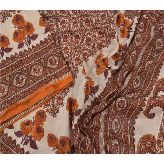 Sanskriti Vintage Dark Red Sarees Pure Silk Printed Sari Soft 5 Yd Craft Fabric