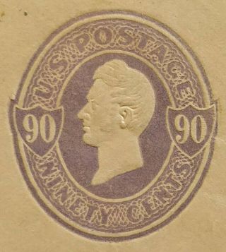 US Stamps,  Cut Square,  U344,  90c Purple on Oriental Buff,  Perry,  CV $75 2