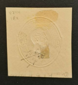 US Stamps,  Cut Square,  U344,  90c Purple on Oriental Buff,  Perry,  CV $75 3