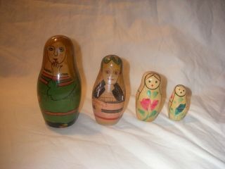 Vintage Four Piece Wood Nesting Dolls Unusual Design From Russian Gift Shop