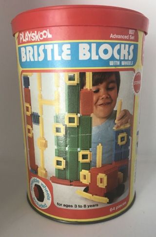 Vintage Playskool 1976 Bristle Blocks Toys 807 Storage Can