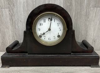 Antique Sessions Tambour Style Wood Case Mantel Clock Repair W/ Key