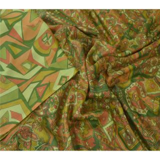 Sanskriti Vintage Green Indian Sarees 100 Pure Silk Printed Sari Craft Fabric