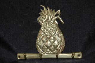 Vintage Brass Pineapple Key Holder Wall Mount 4 Hooks