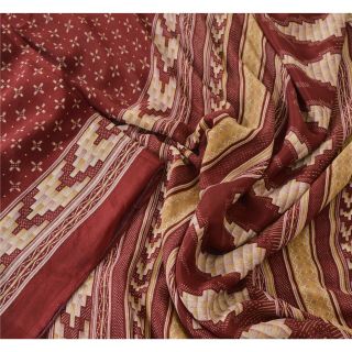 Sanskriti Vintage Dark Red Sarees 100 Pure Silk Printed Sari Fabric Decor Craft
