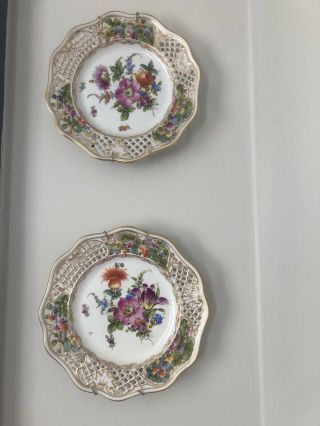 Set Of 2 Vintage Dresden Flowers 9 " Openwork Decorative Porcelain Plate