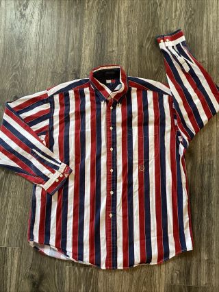 Tommy Hilfiger Vintage 90s Button Down Shirt Red White Blue Striped Size Xl