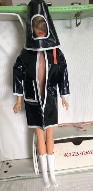 Vintage Barbie Clone Maddie Mod Slick Chick Black Raincoat,  Hat & Boots Vgc