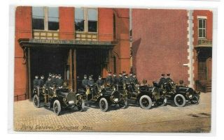 Antique Springfield,  Ma Fire Station And Firemen Post Card (19b)