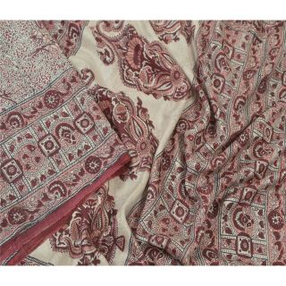 Sanskriti Vintage Cream Sarees Pure Silk Fabric Craft Printed Floral Sari