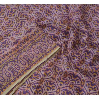Sanskriti Vintage Purple Sarees Printed Blend Silk Sari Soft 5 Yd Craft Fabric
