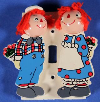 Vintage Raggedy Ann & Andy Wood Single Wall Switch Plate Cover