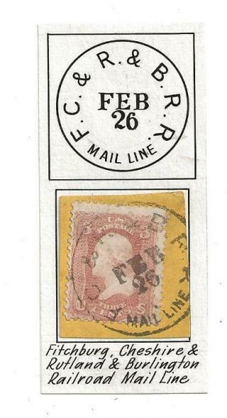 U S Stamps Scott 26 Three Cent Washington Railroad Mail Line Cancel