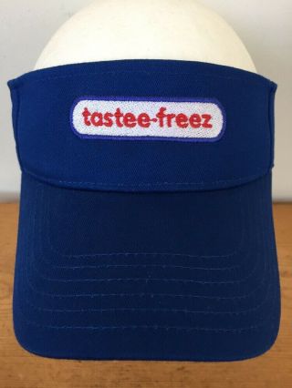 Vtg Tastee Freez Ice Cream Bright Blue Adjustable Hook Loop Uniform Hat Visor