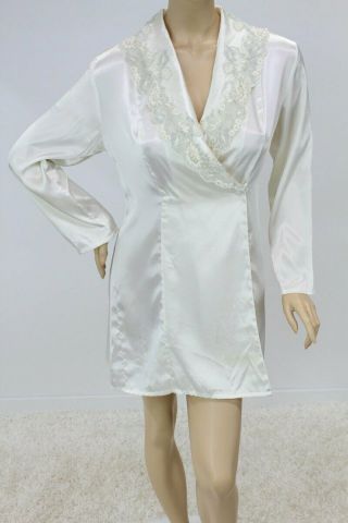Vtg Victorias Secret Soft Satin Lace Bride Wedding Short Robe Dressing Gown S M