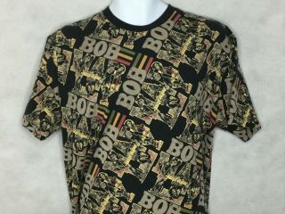 Vintage Bob Marley T Shirt Sz L Reggae All Over Print Rap Rasta Black Sellout
