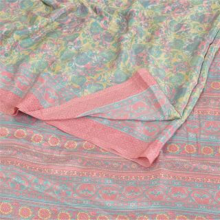 Sanskriti Vintage Cream Sarees Art Silk Fabric Craft Floral Printed 5 Yard Sari