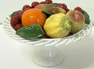 Vintage 7 " Capodimonte Fruit Bowl Centerpiece Ceramic Porcelain Lattice Basket