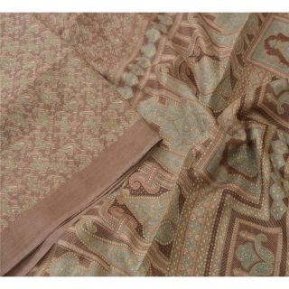 Sanskriti Vintage Brown Indian Sari Printed 100 Pure Silk Sarees Craft Fabric