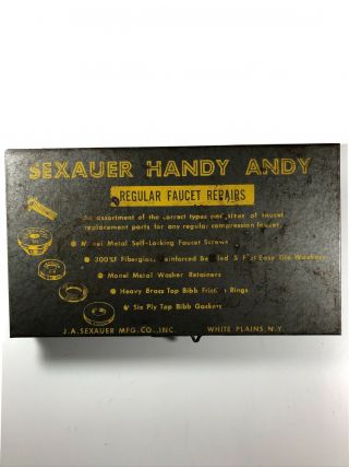 Vintage 1964 Sexauer Handy Andy No 1a Regular Faucet Repair Tin W Orig Parts