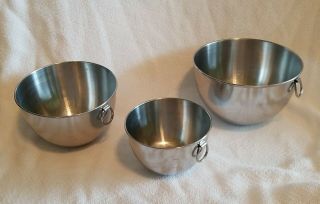 Vtg Set Of 3 Revere Ware Stainless Steel Nesting Mixing Bowls With Hanging Rings