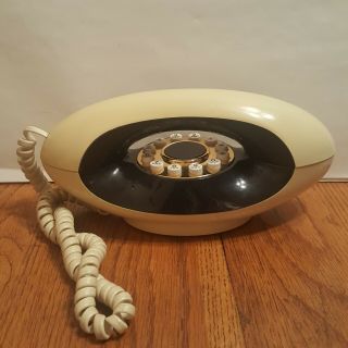 Vintage 1970s Atc Genie Phone Push Button Two Tone Beige Brown
