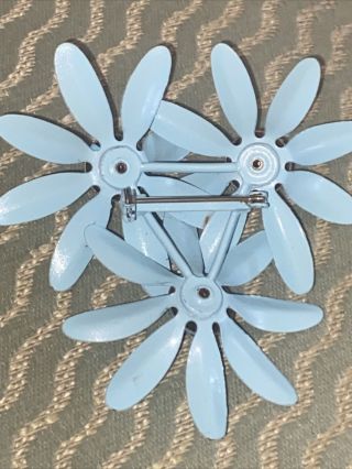 Vintage Mid Century Sky Blue Triple (3) Enamel Wild Flower Brooch Pin Lg 31/4” 2