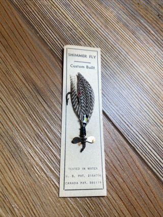 Vintage Fishing Lure Shimmer Fly Flyrod Bait Elm Sporting Goods Mass.  On Card