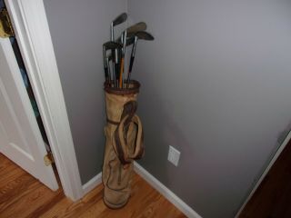 Antique Stove Pipe Golf Bag And 8 Clubs