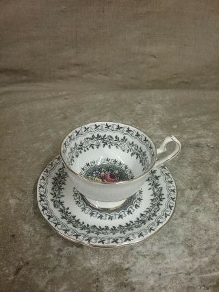 Vintage Queen Anne Black Rose Fine Bone China Footed Teacup & Saucer 4987