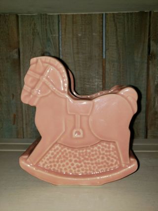 Vintage Shawnee Pottery Pink Rocking Horse Planter 526 Baby Shower Nursery