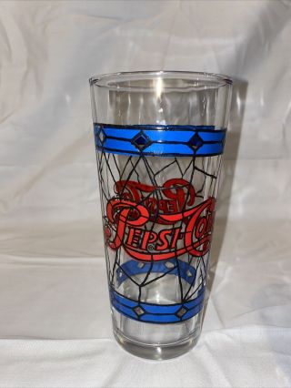 Set of 3 Vintage 1970 ' s PEPSI COLA Tiffany Style Stained Glass 12 Ounce Tumbler 3