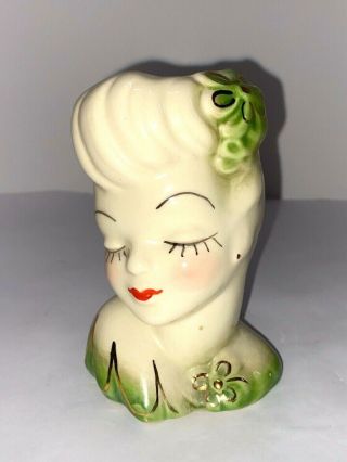 Vintage Lady Head Vase Glamour Girl Rose Flower In Hair Usa