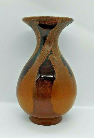 Vintage Robert Maxwell 6 " Stoneware Vase With Drip Glaze,  Brown