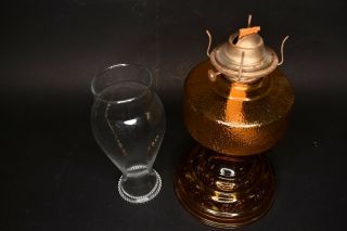 Vintage Eagle Yellow Amber Glass Pedestal Oil Lamp W/clear Hobnob Top Chimney
