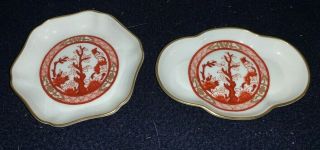 (2) Small Coalport Bone China Indian Tree Coral Oval And Round Dishes Bowls