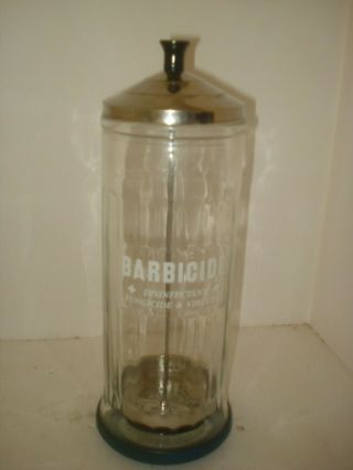 Vintage Barbicide Disinfectant Glass Jar Container King Research Inc