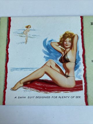 Vintage pinup blotter”A Swimsuit Designed For Plenty Of See” Moore Sales 1954 2