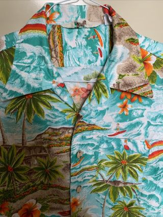 Vintage Mens Royal Islander Large Aloha Hawaiian Shirt Beach Palm Trees Cotton