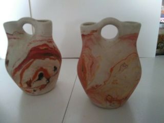 Nemadji Pottery Double Spouted Wedding Art Vase 6 ",  Set Of 2