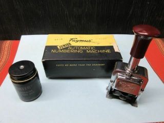 Vintage Faymus Junior Automatic Numbering Machine - Japan - W/box,  Ink,  & Papers