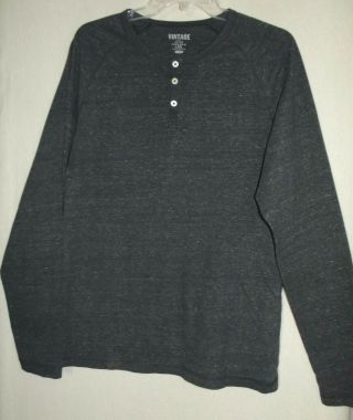 Old Navy Mens Size Large " Vintage " Black Heather Henley T - Shirt Tee L Marled