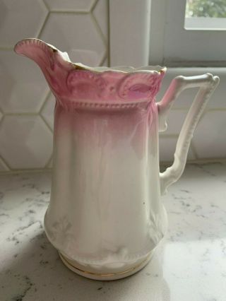 Antique Vintage Pink & White Porcelain Pitcher Vase Creamer 5 3/4 " Tall