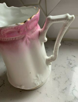 Antique Vintage Pink & White Porcelain Pitcher Vase Creamer 5 3/4 