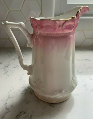 Antique Vintage Pink & White Porcelain Pitcher Vase Creamer 5 3/4 