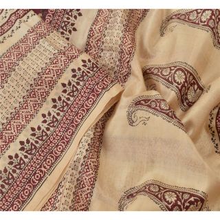 Sanskriti Vintage Dark Red Sarees Pure Silk Printed Indian Sari Craft Fabric