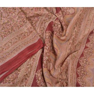 Sanskriti Vintage Dark Red Sarees Pure Silk Printed Sari Soft Decor Craft Fabric