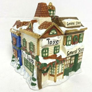 2001 Charter Club Winter Garland " Christmas Town " Cookie Jar Toy Shop Village