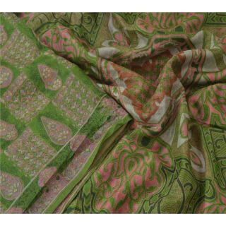 Sanskriti Vintage Indian Sari Green 100 Pure Silk Printed Sarees Craft Fabric